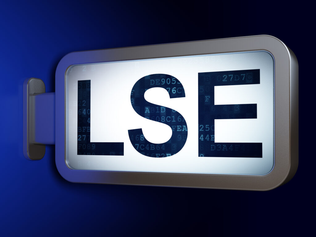 Stock market indexes concept: LSE on advertising billboard background, 3D rendering