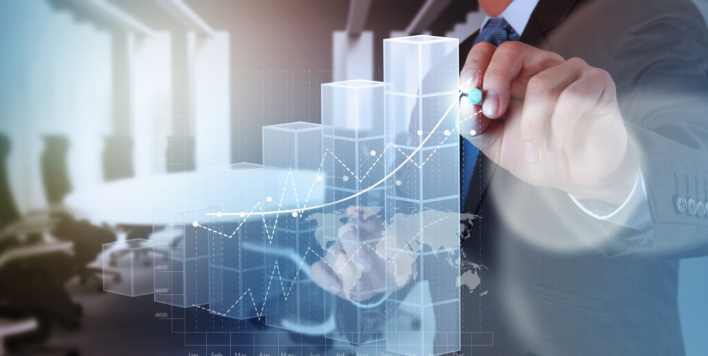 businessman hand working with new modern computer and business strategy as concept