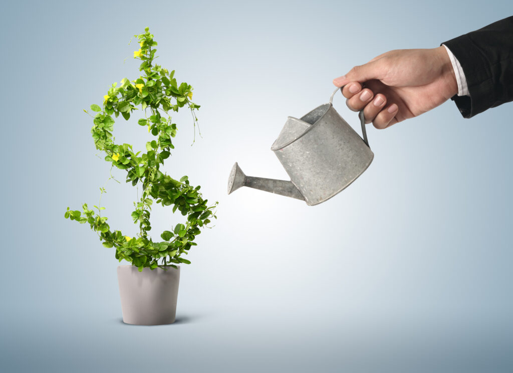 Businessman and watering pot  (path in side)