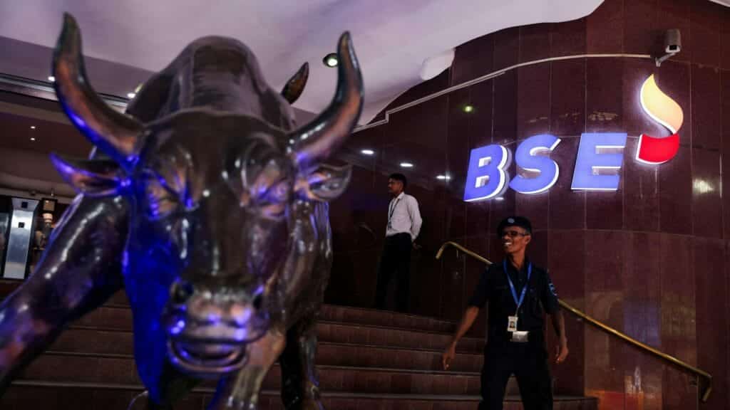 FILE PHOTO: The new logo of the Bombay Stock Exchange (BSE) building is seen in Mumbai, India, July 12, 2023. REUTERS/Francis Mascarenhas/File Photo