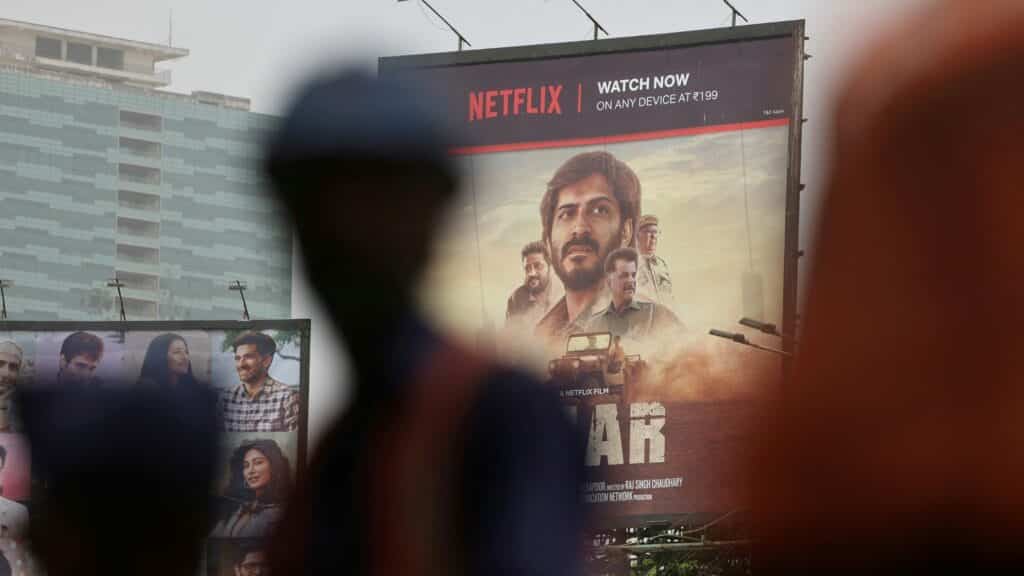 FILE PHOTO: A billboard for the Netflix film "Thar" is seen on a street in Mumbai, India, May 19, 2022. Picture taken May 19, 2022.  REUTERS/Francis Mascarenhas/File Photo