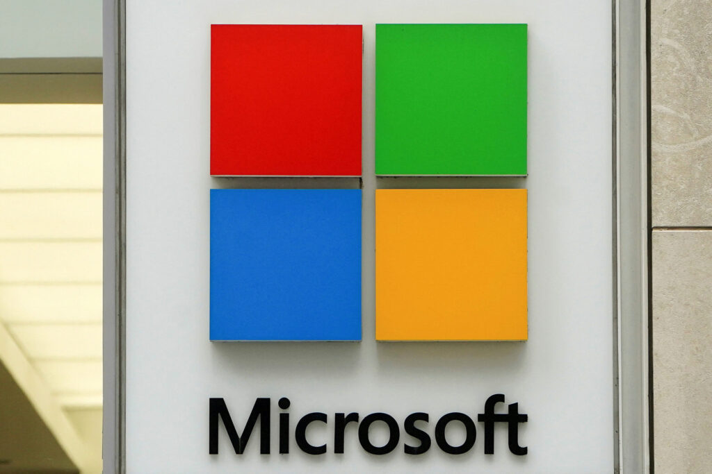 FILE PHOTO: The Microsoft store sign is pictured in the Manhattan borough of New York City, New York, U.S., January 18, 2022.  REUTERS/Carlo Allegri/File Photo