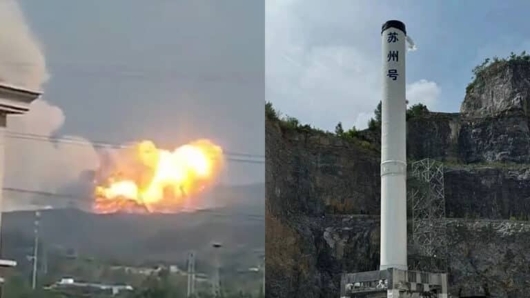 В Китае ракета после «случайного запуска» упала на холм и взорвалась 