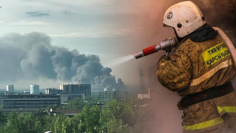 Двухэтажный склад горит в Алматы. Пожарные не могут быстро потушить огонь из-за горючих материалов