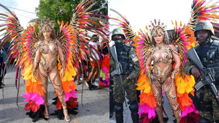 Прозрачное боди и военные с автоматами: Рианна появилась на карнавале на Барбадосе