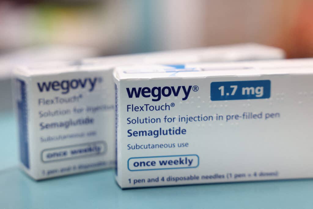 FILE PHOTO: Boxes of Wegovy made by Novo Nordisk are seen at a pharmacy in London, Britain March 8, 2024. REUTERS/Hollie Adams/File Photo