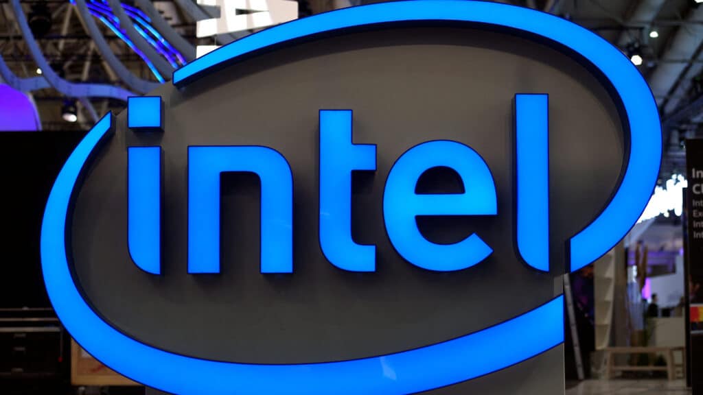 FILE PHOTO: Intel's logo is pictured during preparations at the CeBit computer fair, which will open its doors to the public on March 20, at the fairground in Hanover, Germany, March 19, 2017.  REUTERS/Fabian Bimmer/File Photo