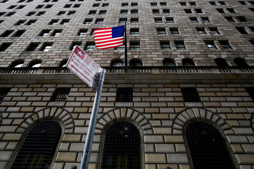 FILE PHOTO: The Federal Reserve Bank of New York building is seen in the Manhattan borough of New York, U.S., December 16, 2017. REUTERS/Eduardo Munoz/File Photo