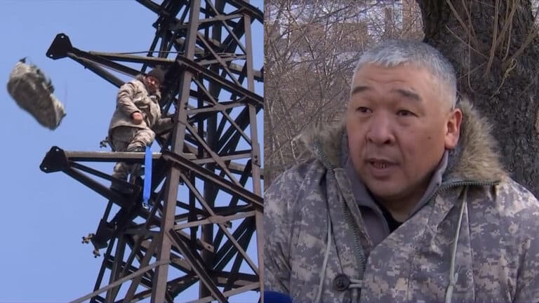 В Алматы уволенный полицейский вновь залез на столб