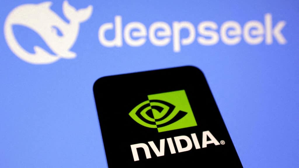 FILE PHOTO: Nvidia and DeepSeek logos are seen in this illustration taken, January 27, 2025. REUTERS/Dado Ruvic/Illustration/File Photo