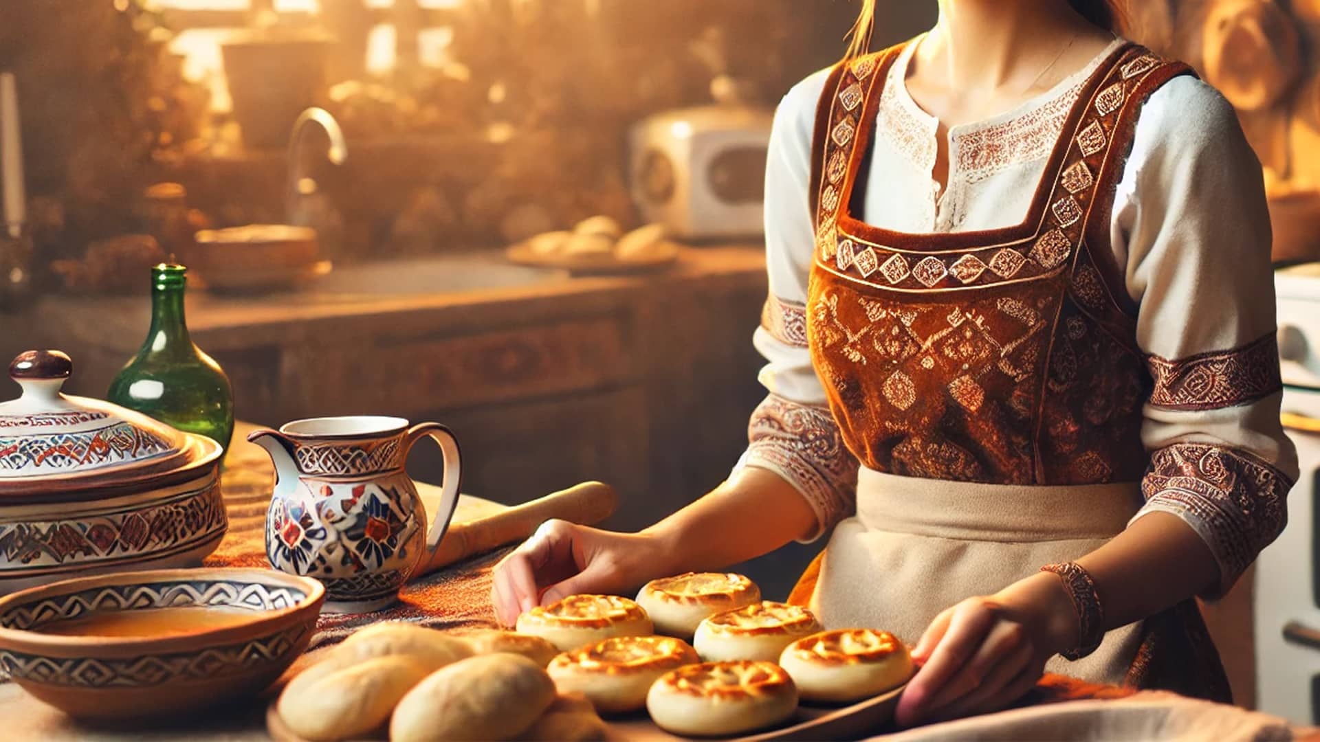Женщина печет баурсаки, домохозяйка