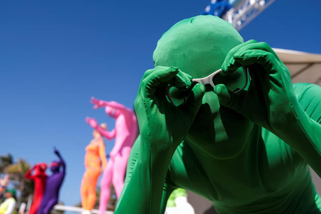 A performer poses for a picture as people enjoy a party at a dance club during the spring break, in Cancun, Mexico March 15, 2025. REUTERS/Paola Chiomante