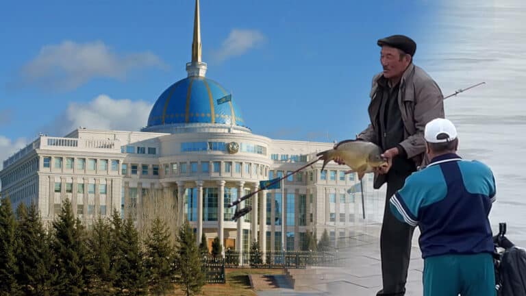 Астанчанин поймал огромную рыбу напротив Акорды и устроил фотосессию