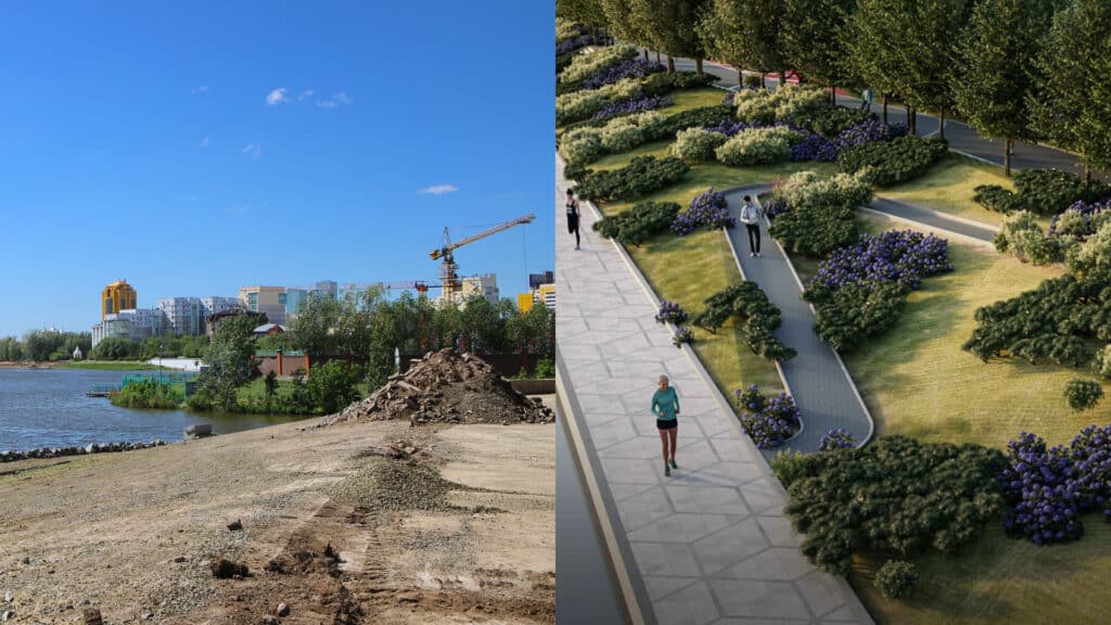 реконструкция набережной в Астане