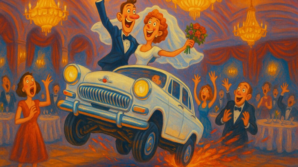 В Атырау юбиляр въехал в банкетный зал на «‎прыгающей» Волге