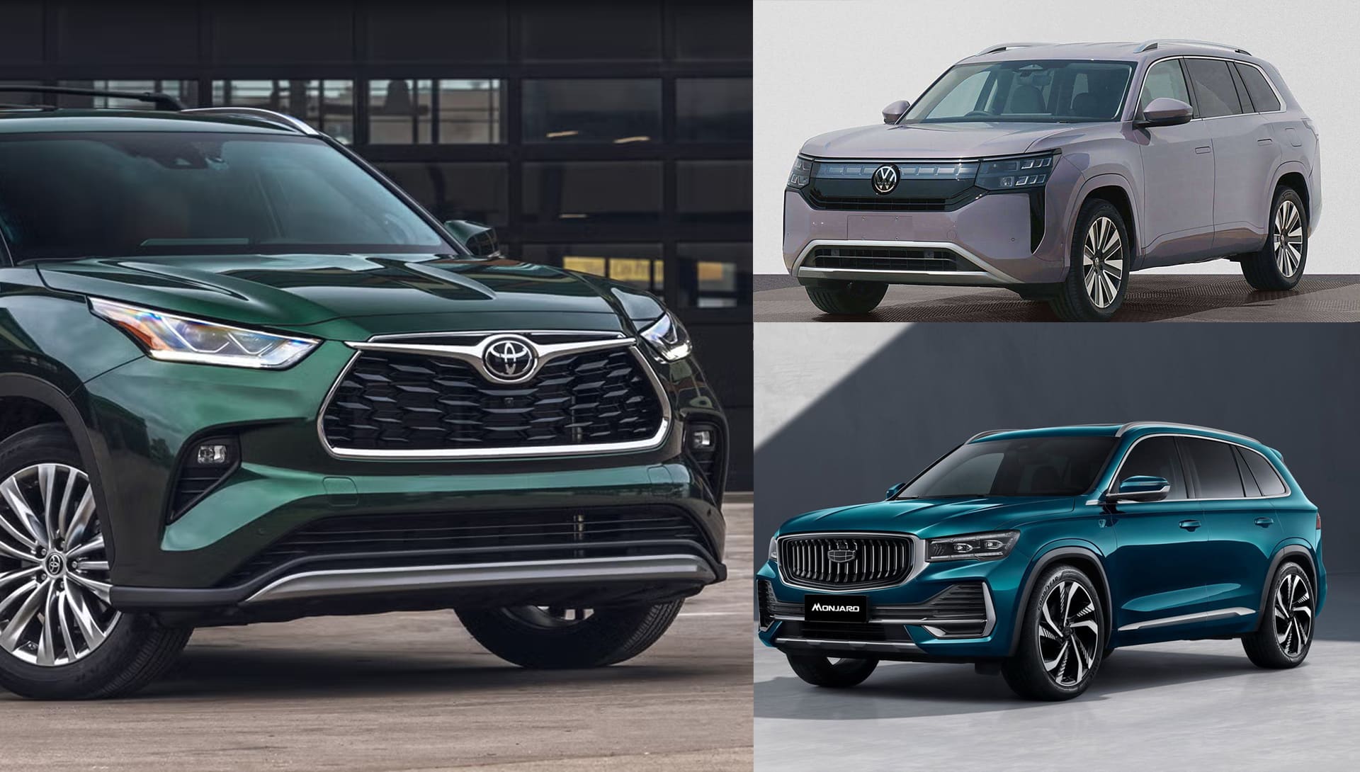 Toyota Highlander, Volkswagen Terramont L Pro, Geely Manjaro