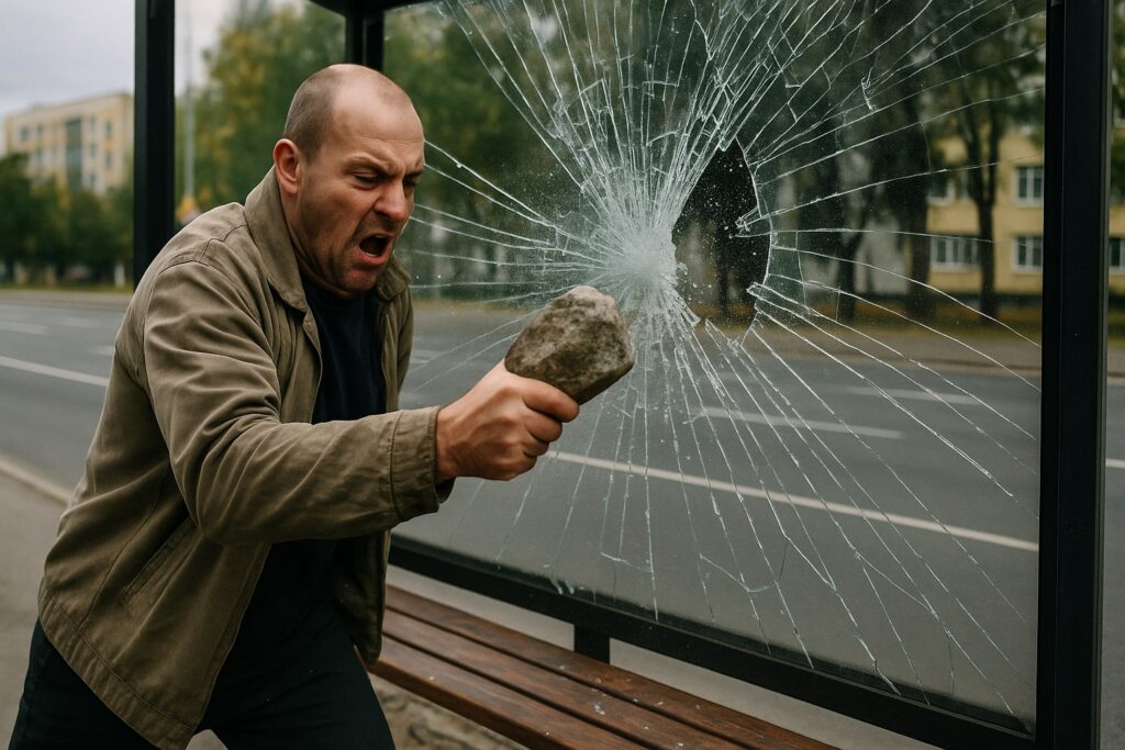 Житель Астаны разбил остановку, выясняя отношения с полицией