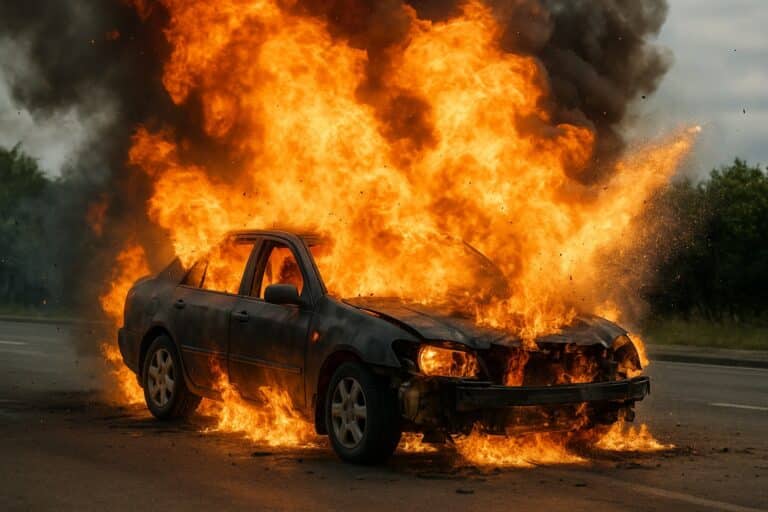 Автомобиль взорвался в Мангистауской области