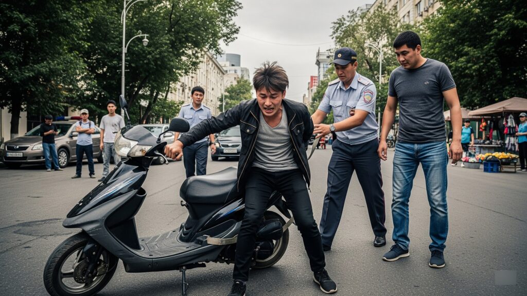 Мопедист протащил полицейского по асфальту при задержании в Алматы