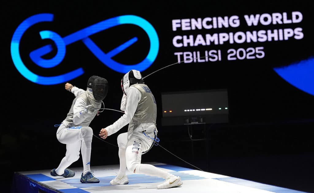Tblisi, 22-30 Jul 2025
WORLD CHAMPIONSHIPS
In photo: MEINHARDT Gerek USA vs MARINI Tommaso ITA
photo by Luca Pagliaricci/Bizzi Team/FIE