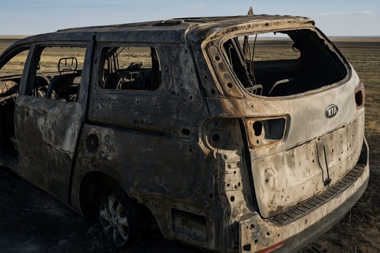 Семь человек сгорели в машине на трассе в Карагандинской области