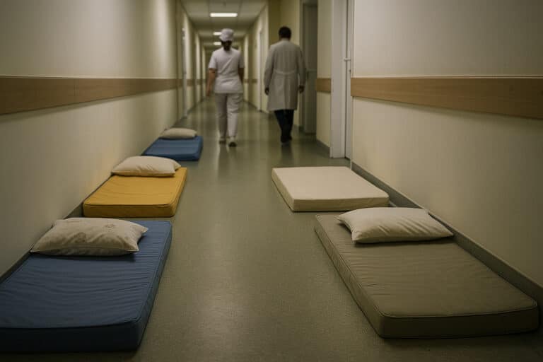 В больнице Шымкента матерей с детьми размещают на полу в коридорах