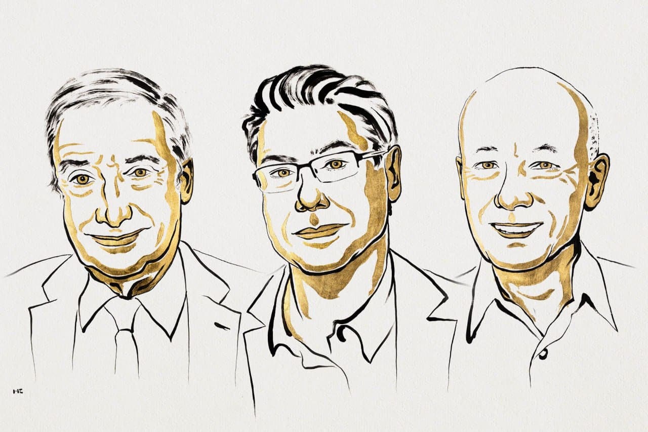 Джоэл Мокир, Филипп Агион және Питер Ховитт / фото: nobelprize.org