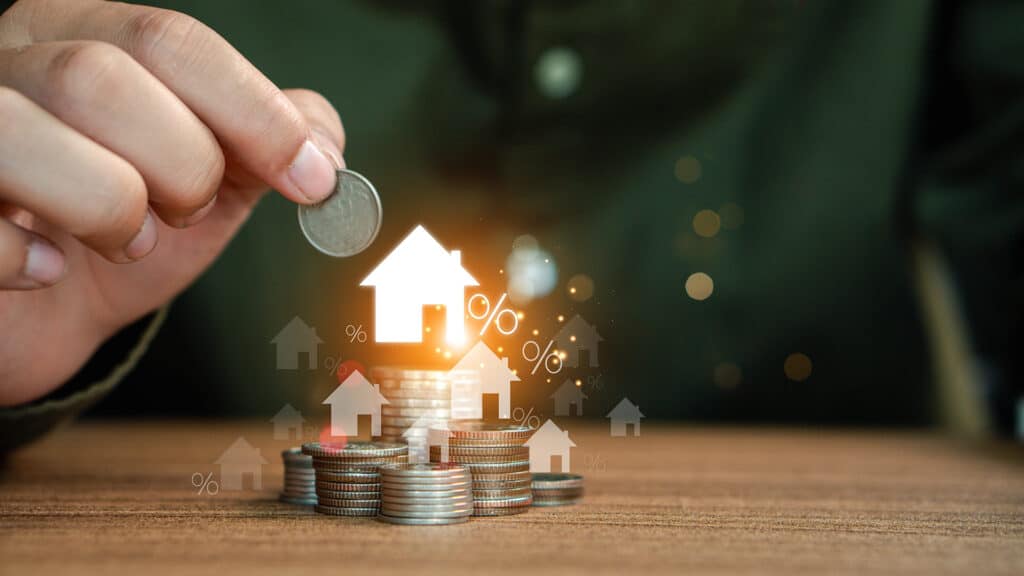 Manage your money and savings plan to buy the best home. The concept of purchasing a house and saving money, mortgage finance investment and home loan refinancing,home loan finance plan