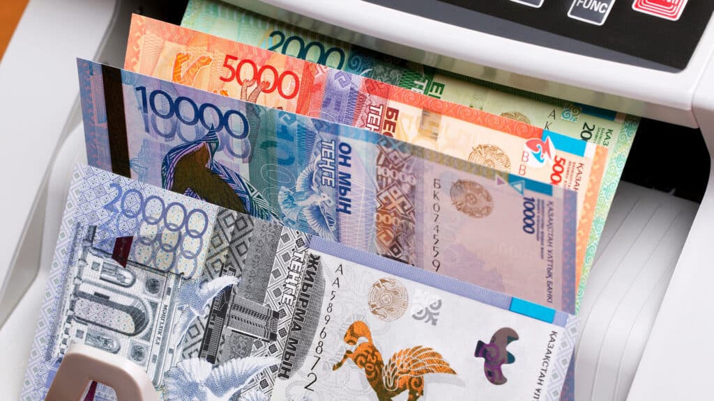 Kazakhstani money - tenge in the counting machine