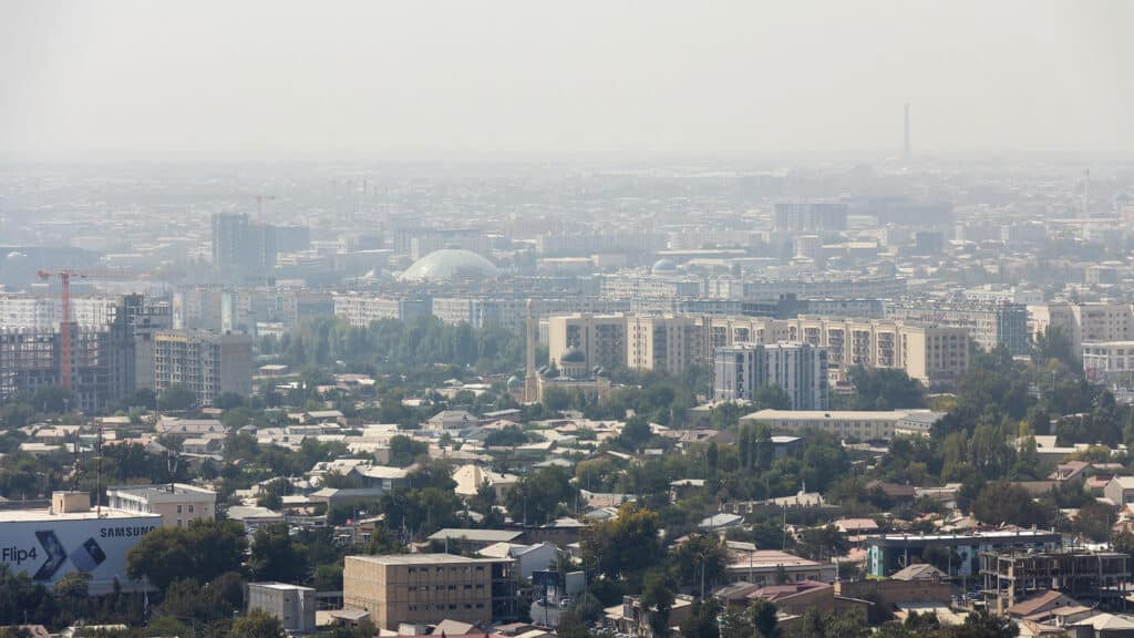 TASHKENT, UZBEKISTAN - SEPTEMBER 17, 2022: Aerial view from the Tashkent Television Tower
