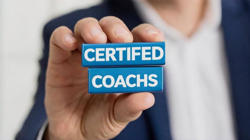 Indoor photo of certified life coaches people get them certifications blue colors