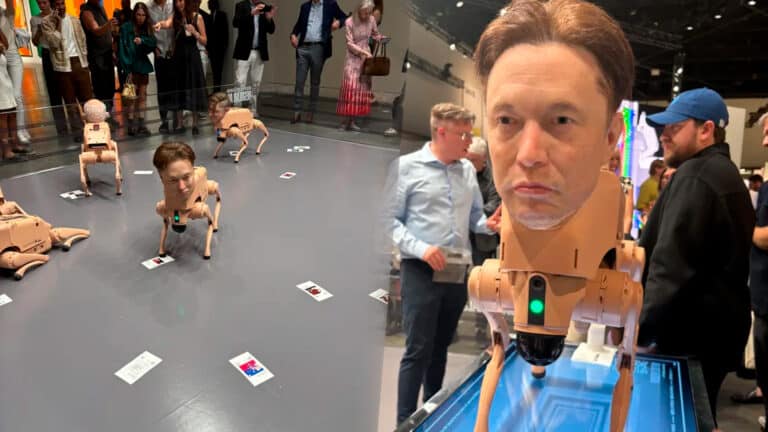 Жутких робособак с головами миллиардеров распродали на выставке за $100 тыс.