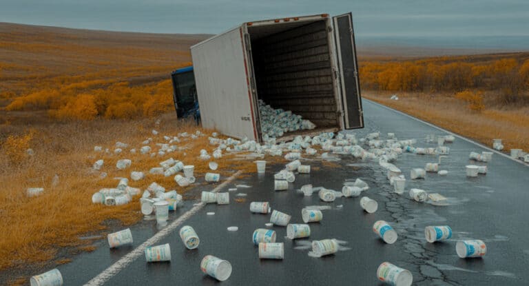 Фура с йогуртами перевернулась в Мангистау и их пришлось раздать