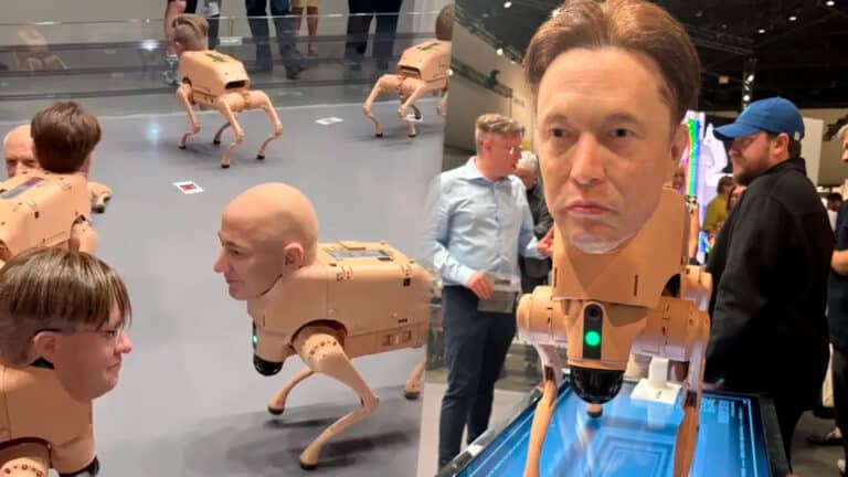 Жутких робособак с головами миллиардеров распродали на выставке за $100 тыс.