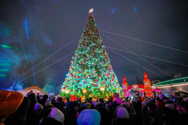 В Астане одновременно зажгли более 40 новогодних елок