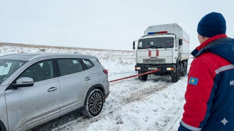 Военные вытащили машину с заснеженной трассы в ВКО