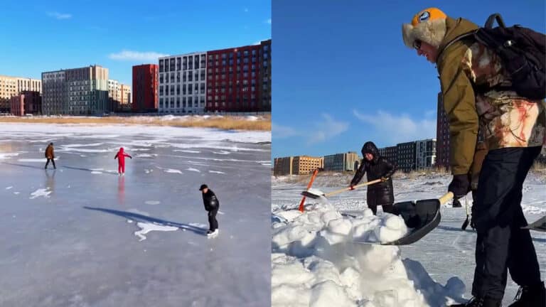 На скандальном озере Талдыколь в Астане местные жители открыли бесплатный каток