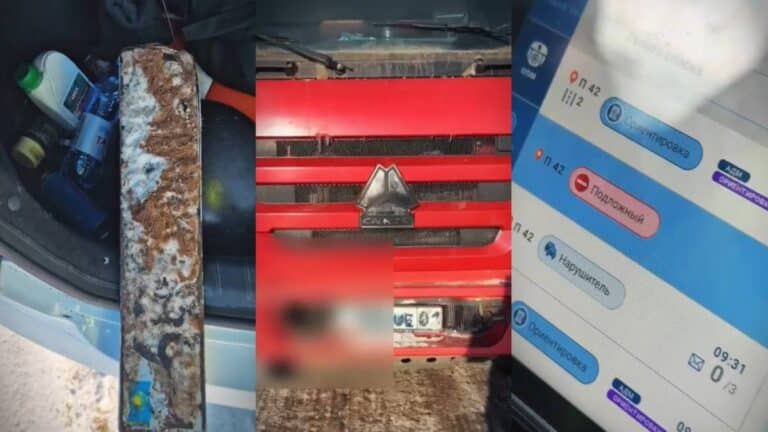 В Астане водитель грузовика пытался скрыть номера солидолом и снегом