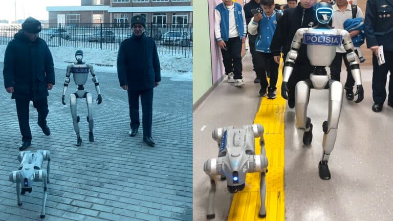 Полицейские робот-пес и гуманоид напомнили школьникам Актобе о мошенниках