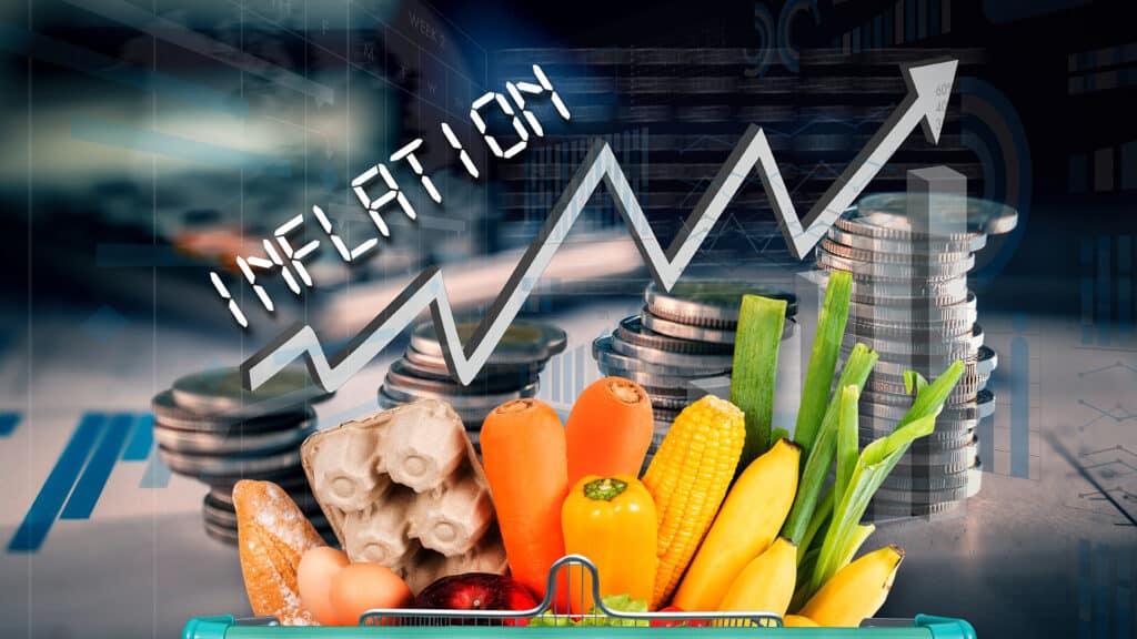 Grocery inflation food red arrow pointing up inflation increase in cost