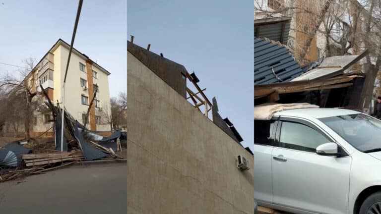 Ураган в Конаеве сорвал крыши и обесточил часть города