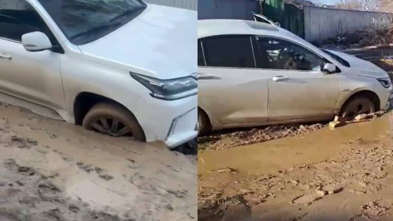 Машины проваливаются под землю в Алматинской области