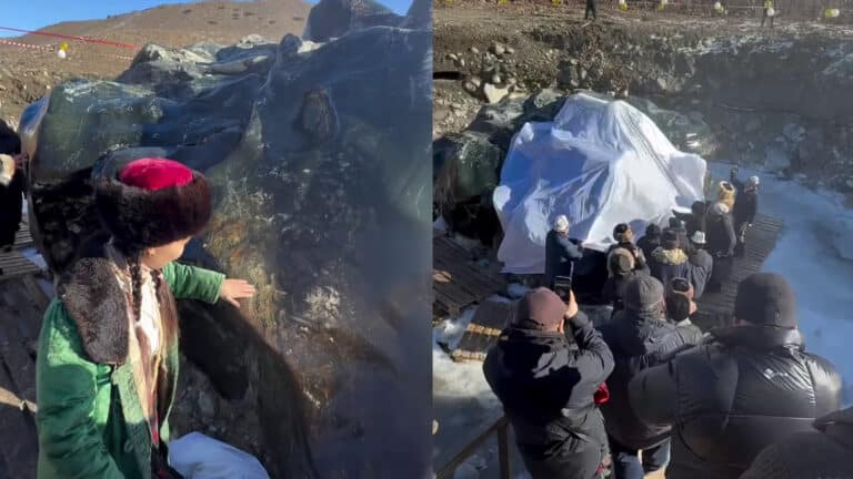 Огромный кусок нефрита у Иссык-Куля стал местом притяжения туристов и  паломничества