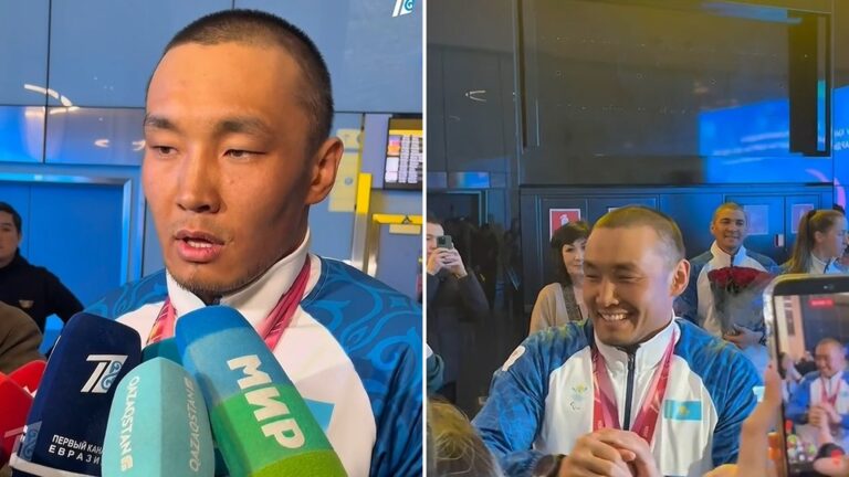 Чемпиона Ербола Хамитова торжественно встретили в аэропорту Астаны