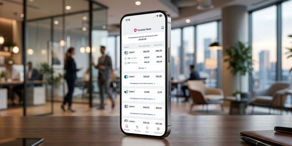 Конвертация валют за пару кликов в мобильном приложении Eurasian Bank 