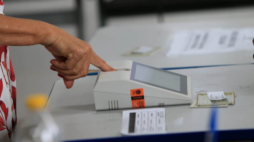 salvador, bahia, brazil - october 2, 2022: poll workers working in the voting section of a public school during general elections in the city of Salvador