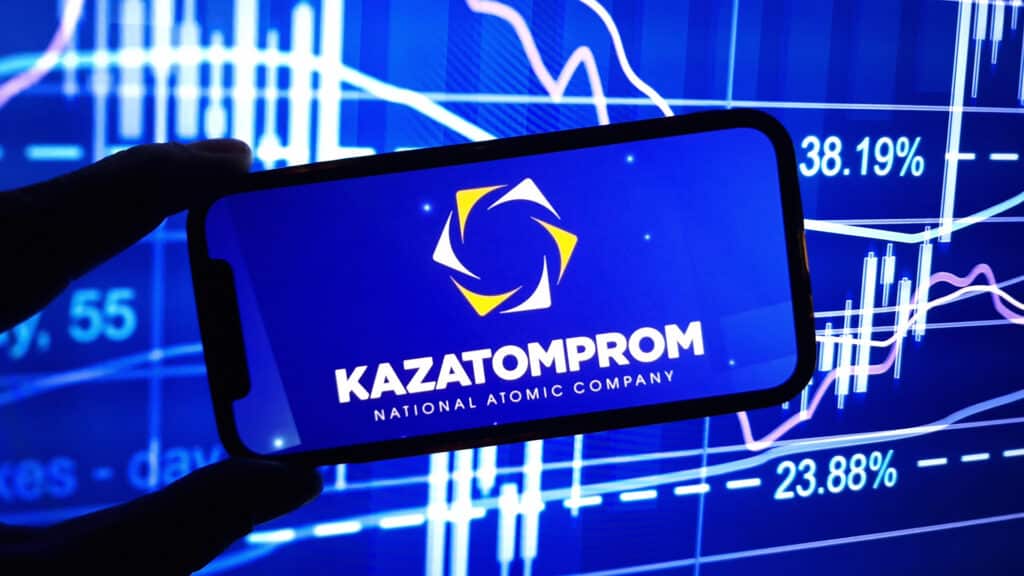 Konskie, Poland - December 15, 2024: Kazatomprom company logo displayed on mobile phone