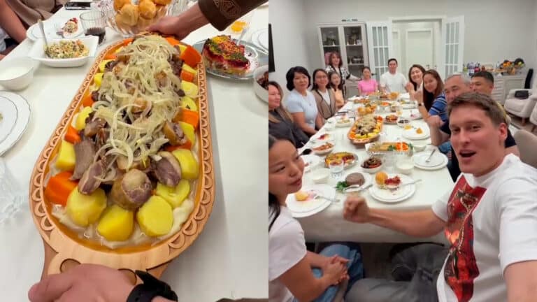 Популярный блогер впервые попробовал бешбармак и удивился казахскому застолью