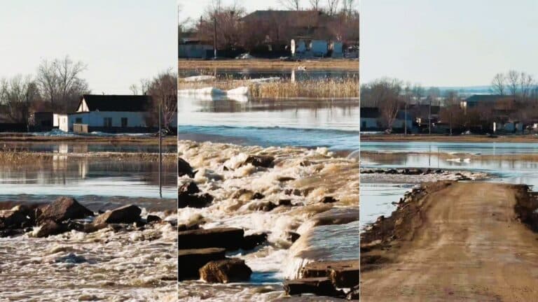 Ақмола облысында қарғын су ауылдағы автожолды шайып кетті (видео)