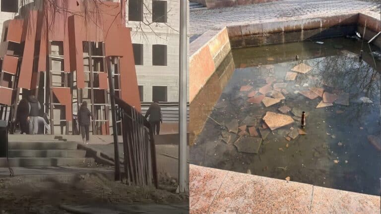 Под окнами акимата: дети-вандалы по плитам разобрали фонтан в центре Темиртау